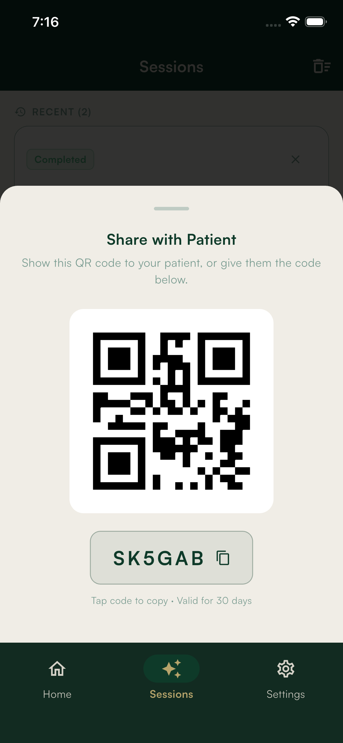 Share QR code screen